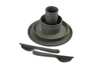4002942589854 - Kombiservice KOZIOL Geschirr-Set Service CONNECT SET HELSINKI Geschirr-Sets Gr 10 tlg grau (nature ash grey) Geschirr-Set Co² neutral produziert Made in Germany 10 Teile für 2 Personen