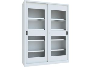 4055479002655 - Schiebetürenschrank Höhe 1950 mm Sichtfenstertüren BxT 1500 x 500 mm mit Trennwand und 2 x 4 Fachböden Tür lichtgrau kaiserkraft