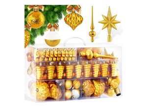 4260692714746 - KESSER® Weihnachtskugeln 101-teiliges Set mit Baumspitze Christbaumkugeln Kunststoff Bruchsicher mit Plastik Weihnachtsbaumkugeln Box Weihnachtsbaum Weihnachtsdeko Deko & Christbaumschmuck