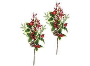 4019844814878 - Kunstzweig IGEA Künstlicher Zweig Zapfen Beeren Tanne Ilex grün (grün rot) B23cm H52cm L10cm Polyester Kunstpflanzen 2er Set Dekozweig Zweig Deko für Girlande Kranz Weihnachtsdeko