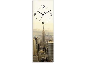 4062144286531 - Wanduhr ARTLAND Skyline Manhattan - New York Wanduhren Gr B H T 20 cm x 60 cm x 18 cm Funkuhr beige (natur) Wanduhren wahlweise mit Quarz- oder Funhuhrwerk lautlos ohne Tickgeräusche