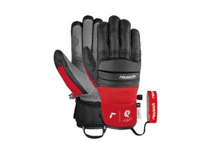 4060485529096 - Skihandschuhe REUSCH Marco Odermatt Damen Gr 10 schwarz (schwarz rot) 60% Polyester 40% Ziegenleder mehrfarbig Sportlich Handschuhe mit winddichter und extra atmungsaktiver Funktion