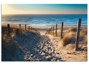 4059745930512 - Wandbild ARTLAND Weg zum Nordseestrand Sonnenuntergang Bilder Gr B H 60 cm x 40 cm Alu-Dibond-Druck Strand Querformat 1 St beige (naturfarben) Bild Metallbild Metallbilder Bilder als Alubild Leinwandbild Wandaufkleber oder Poster in versch Größen