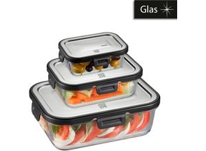 4006664127998 - Frischhaltedose GEFU MILO transparent B21cm H7cm L16cm Borosilikatglas Edelstahl Kunststoff Lebensmittelaufbewahrungsbehälter rechteckig platzsparend auslaufsicher