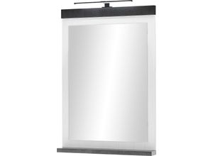 4067602872585 - Badspiegel HOME AFFAIRE SHERWOOD Spiegel im modernen Design weiß (pinie weiß dekor) B55cm H100cm T10cm FSC-zertifizierter Holzwerkstoff Spiegel in 2 Farben verfügbar inkl LED-Beleuchtung mit Ablageboden