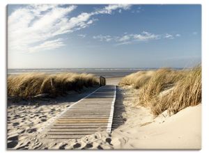 4055327239585 - Wandbild ARTLAND Nordseestrand auf Langeoog - Steg Bilder Gr B H 40 cm x 30 cm Leinwandbild Strand Querformat 1 St beige (naturfarben) Bild Metallbild Metallbilder Bilder als Alubild Leinwandbild Wandaufkleber oder Poster in versch Größen