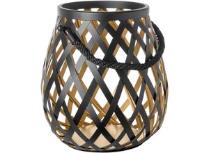 4042911470523 - Kerzenlaterne FINK OTIS schwarz H33cm Ø33cm Edelstahl Glas Kerzenhalter Windlicht schwarz pulverbeschichtet innen goldfarben mit Glas
