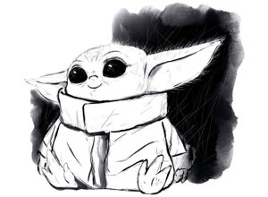 4055065190339 - Bild KOMAR Mandalorian The Child Sweet Black White bunt (farbe bild(er) bunt) B70cm H50cm Papier Holz Bilder Wandbild zur Dekoration im Kinderzimmer - ohne Rahmen