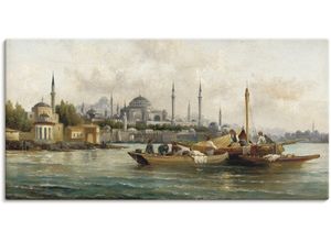 4062144512821 - Wandbild ARTLAND Handelsschiffe vor Hagia Sophia Bilder Gr B H 40 cm x 20 cm Leinwandbild Boote & Schiffe 1 St blau Bild Poster Bilder als Leinwandbild Wandaufkleber oder in versch Größen