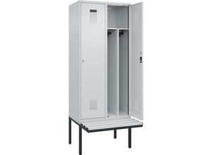 4068192396185 - Schwarz-Weiß-Spind Evolo PLUS Sitzbank schmal 2 Abteile Trennwand verkürzt lichtgrau   lichtgrau B 800 mm Zylinderschloss mit auskragender Sitzbank Kunststoff kaiserkraft