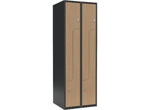 7042424610727 - Z-Spind Fydor 2 Abteile grau   Eiche B 600 mm 2 Abteile flache Dachform Vorhängeschloss kaiserkraft