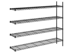 4061753091895 - Stahldraht-Gitterregal schwarz Fachlast 100 kg BxT 1520 x 360 mm Anbauregal Höhe 1370 mm 4 Fachböden kaiserkraft