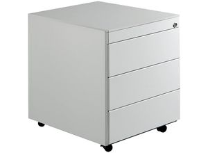4250633325698 - mauser Schubladencontainer mit Rollen HxT 570 x 600 mm Stahlplatte 3 Schubladen lichtgrau