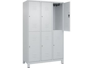 4066681622586 - Doppelstock-Spind Classic PLUS 3 Abteile lichtgrau HxB 1950 x 1200 mm mit Füßen Zylinderschloss C+P