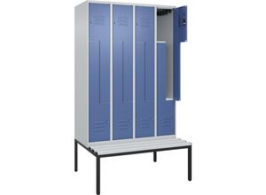 4067521121078 - Z-Spind Classic PLUS Sitzbank 4 Abteile lichtgrau   fernblau B 1200 mm Zylinderschloss untergebaut Kunststoff C+P
