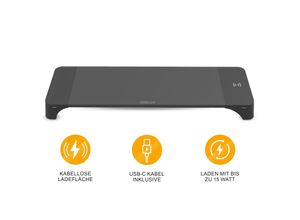 4005197641360 - Monitor-Ständer mit kabelloser Ladefläche 2× USB-A + USB-C Schwarz 15 W