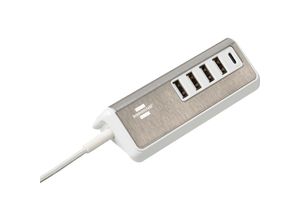 4007123672295 - Multiladegerät brennenstuhl®estilo für bis zu 5 Geräte Schnellladefunktion 15 m Textil-Kabel 1x USB-C 4x USB-Ladebuchse Edelstahloberfläche weiß