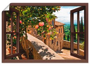 4057738335498 - Wandbild ARTLAND Fensterblick Rosen auf Balkon Toskana Bilder Gr B H 70 cm x 50 cm Poster Garten Querformat 1 St braun Bild Leinwandbild Kunstdrucke Bilder als Alubild Leinwandbild Wandaufkleber oder Poster in versch Größen
