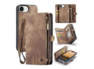 4255785163211 - Für Apple iPhone 16e Kunstleder Multifunktion Zipper Tasche Braun