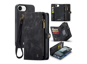 4255785163228 - Für Apple iPhone 16e Kunstleder Multifunktion Zipper Tasche Schwarz