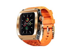 4255785151591 - Für Apple Watch Series 9 8 7 45   SE 6 5 4 Silikon Band Metall Gehäuse