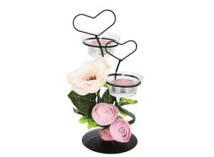 4019844780982 - Teelichthalter IGEA Rose rosa B10cm H24cm Glas Kunststoff Metall Kerzenhalter Glas Kunststoff Metall rosa