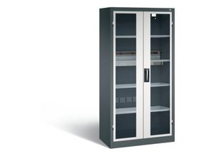 4064615955540 - C+P Akkuladeschrank Basic mit Sichtfenster aus Acrylglas H 1950 x B 930 x T 500 mm Anthrazit Lichtgrau