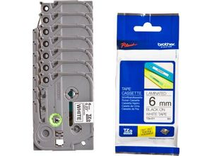 4250510866238 - Sparset Schriftbandkassetten TZe-211 selbstklebend L 8 m x B 6 mm weiß schwarz 6 + 1 GRATIS