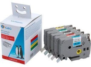 6934974115955 - Schriftband 5er Set 14977 Kompatibel ersetzt Brother TZe-231 TZe-431 TZe-531 TZe-631 TZe-731 Bandfarbe Weiß Rot Grün Gelb Blau Schriftfarbe