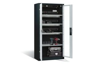 4065714765498 - C+P Akkuladeschrank Comfort mit Sichtfenster aus Acrylglas H 1950 x B 930 x T 500 mm Anthrazit Lichtgrau