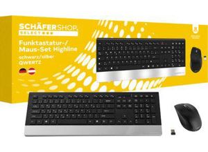 4251898800975 - Select Sparset Funktastatur & Funkmaus Highline QWERTZ Handballenauflage Maus mit 5 Tasten bis 1600 dpi bis 10 m schwarz-silber