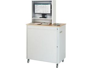 4040376855312 - Computer-Arbeitsplatz HxBxT 1810 x 1030 x 660 mm mit Monitorgehäuse fahrbar lichtgrau   enzianblau