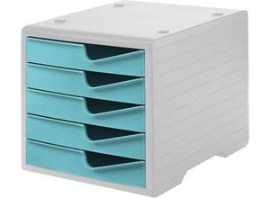 7612176089982 - Schubladenbox styro® styroswing 5 Schübe Auszugsperre & Griffmulde stapelbar B 270 x T 340 x H 255 mm Polystyrol grau-aqua