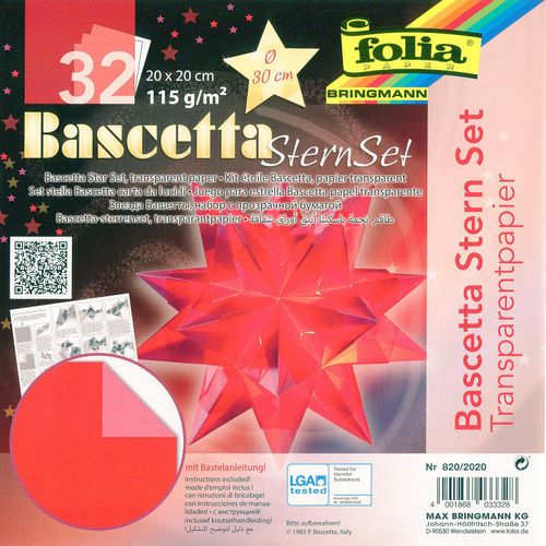 4001868033328 - Bascetta Stern Bastelset Ø 30cm 115g 20x20cm rot transparent 820 2020