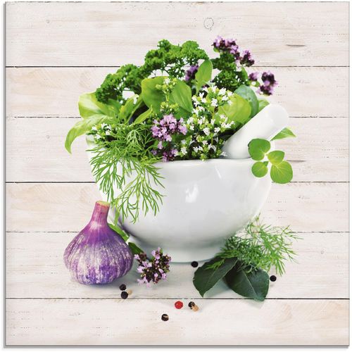 4058661619884 - Glasbild ARTLAND Heilkräuter auf weißem Hintergrund Küche Bilder Gr B H 20 cm x 20 cm Arrangements 1 St beige (naturfarben) Glasbilder Bilder