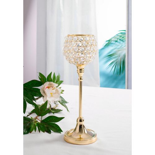 4260596721192 - Kerzenständer HOME AFFAIRE Kristall gold (goldfarben) H32cm Ø11cm Aluminium Glas Kerzenhalter 4260596721192 - Kerzenständer HOME AFFAIRE Kristall gold (goldfarben) H32cm Ø11cm Aluminium Glas Kerzenhalter