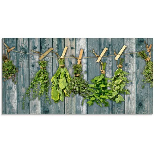 4058661626905 - Glasbild ARTLAND Kräuter mit Holzoptik Bilder Gr B H 60 cm x 30 cm Pflanzen 1 St grün Glasbilder Bilder
