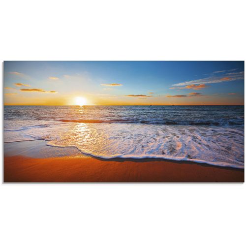 4058661084576 - Glasbild ARTLAND Sonnenuntergang und das Meer Bilder Gr B H 100 cm x 50 cm Glasbild Strand 1 St blau Glasbilder