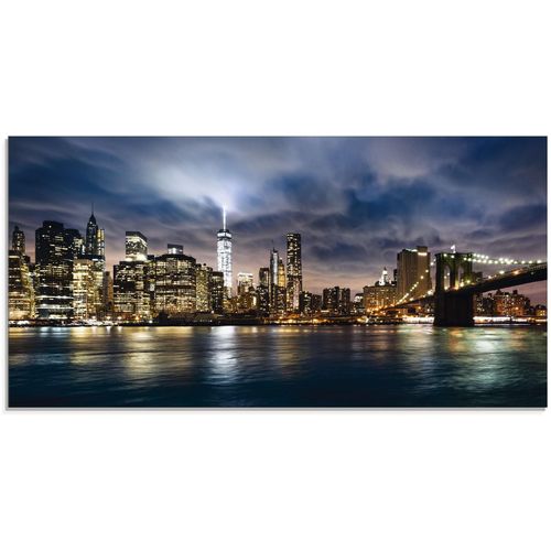 4062144150672 - Glasbild ARTLAND Sonnenaufgang über Manhattan Bilder Gr B H 100 cm x 50 cm Glasbild Amerika 1 St blau Glasbilder