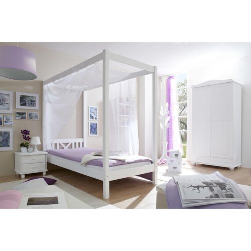 4250393877499 - Ticaa Himmelbett Einzelbett LaLuna Kiefer massiv weiß