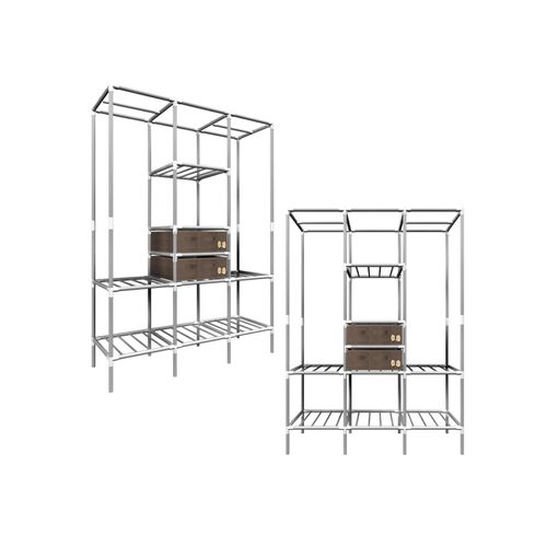 4057216038583 - XL Kleiderschrank Metall Regal System 2 Schubladen 178x128x445cm Faltschrank - silber 4057216038583 - XL Kleiderschrank Metall Regal System 2 Schubladen 178x128x445cm Faltschrank - silber
