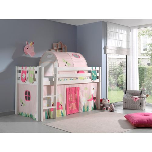 5420070227629 - Spielbett Pino mit Textilset Vorhang Tunnel und 3 Taschen Spring Ausf Kiefer massiv weiß lackie