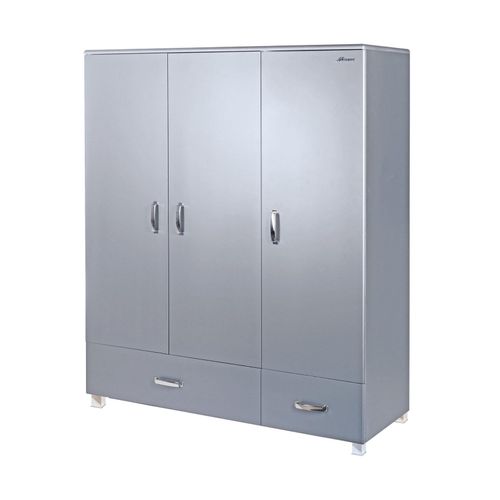 7640136866724 - Miami - Kleiderschrank 3türig mit 2 Schubladen inkl Kleiderstange und 4 Böden Soft-Close Autometallic Lackierung chromfarbene Griffe Füsse und Logo aus hochwertigem Autoschriftzug grau 7640136866724 - Miami - Kleiderschrank 3türig mit 2 Schubladen inkl Kleiderstange und 4 Böden Soft-Close Autometallic Lackierung chromfarbene Griffe Füsse und Logo aus hochwertigem Autoschriftzug grau