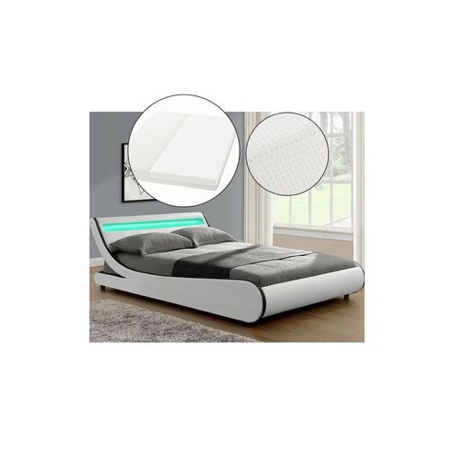 4260565521303 - Polsterbett Valencia 140 x 200 cm mit Matratze Lattenrost & led Beleuchtung - Kunstleder & Holz - Bett Bettgestell Jugendbett weiß - Juskys 4260565521303 - Polsterbett Valencia 140 x 200 cm mit Matratze Lattenrost & led Beleuchtung - Kunstleder & Holz - Bett Bettgestell Jugendbett weiß - Juskys