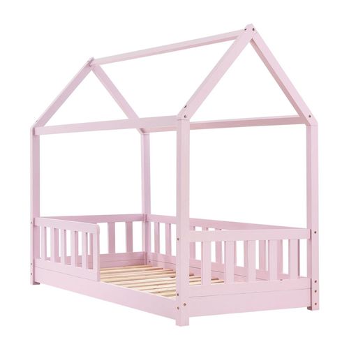 4260565524229 - Kinderbett Marli 80 x 160 cm mit Rausfallschutz Lattenrost und Dach - Hausbett für Kinder aus Massivholz - Bett in Rose - Juskys 4260565524229 - Kinderbett Marli 80 x 160 cm mit Rausfallschutz Lattenrost und Dach - Hausbett für Kinder aus Massivholz - Bett in Rose - Juskys