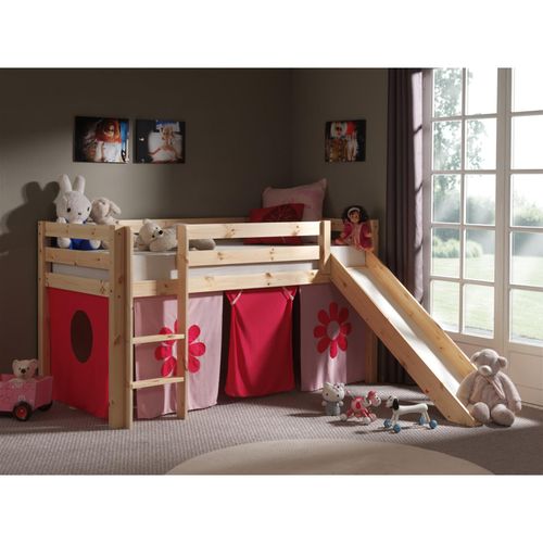 5420070212847 - Hochbett Kinderzimmer mit Textilset Flower PINOO-12 incl Rutsche in Kiefer massiv natur lackiert B H T ca 210 114 218 cm - braun 5420070212847 - Hochbett Kinderzimmer mit Textilset Flower PINOO-12 incl Rutsche in Kiefer massiv natur lackiert B H T ca 210 114 218 cm - braun