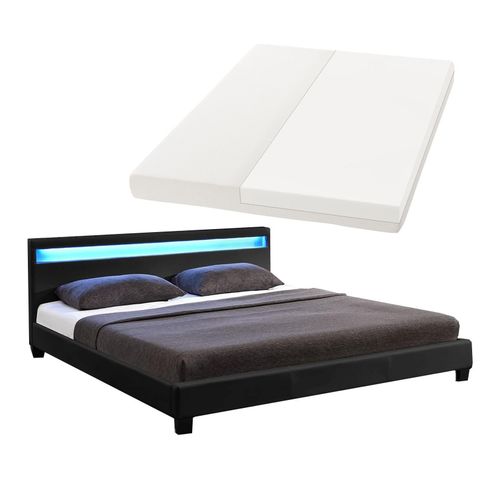 4260304767009 - Polsterbett Paris 160 x 200 cm mit Matratze Lattenrost led Beleuchtung & Kopfteil - Kunstleder & Holz - Bett Bettgestell Jugendbett - schwarz 4260304767009 - Polsterbett Paris 160 x 200 cm mit Matratze Lattenrost led Beleuchtung & Kopfteil - Kunstleder & Holz - Bett Bettgestell Jugendbett - schwarz