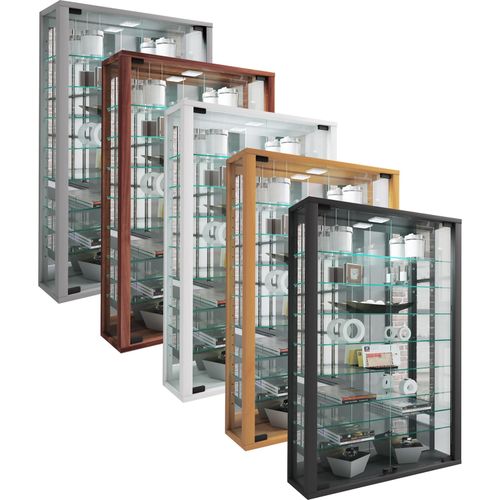 4051814412745 - Glasvitrine hängend Vitrine Glas mit ESG-Sicherheitsglas Maße ca  H 91 x B 59 x T 18 cm Hängevitrine Glas Modern und platzsparend Vitrine Glas - Vitrosa Mini Spiegel