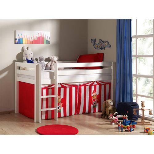 5420070212373 - Les Tendances - Spielbett Kinderzimmer mit Leiter und Textilset Zirkus PINOO-12 in Kiefer massiv weiß lackiert b h t ca 210 114 106 cm