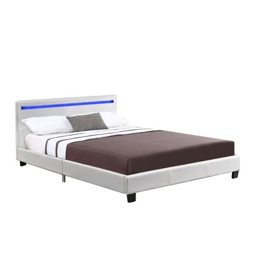 4260565522058 - Polsterbett Verona – Bettgestell mit LED-Beleuchtung Lattenrost & Kopfteil – Bett aus Holz & Kunstleder – Jugendbett 120 x 200 cm in Weiß - Juskys